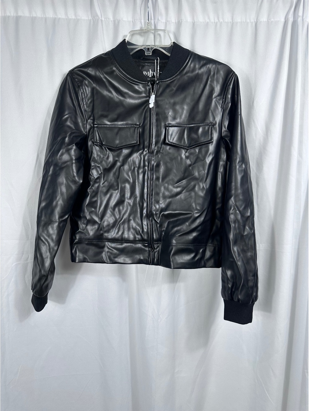 OMMIVEX Black Faux Leather Bomber Jacket Size Medium